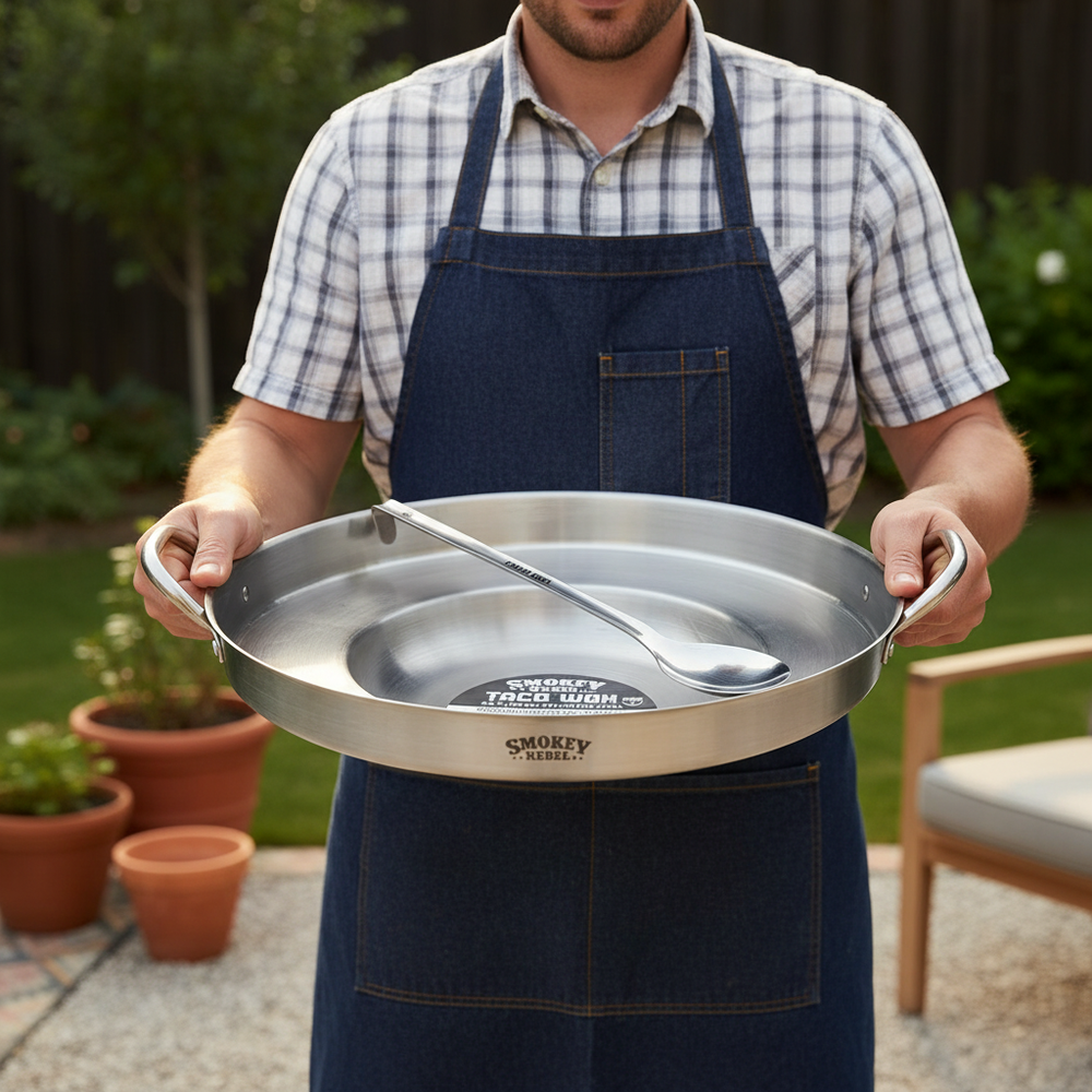 Smokey Rebel Taco Wok being used for live-fire outdoor cooking
