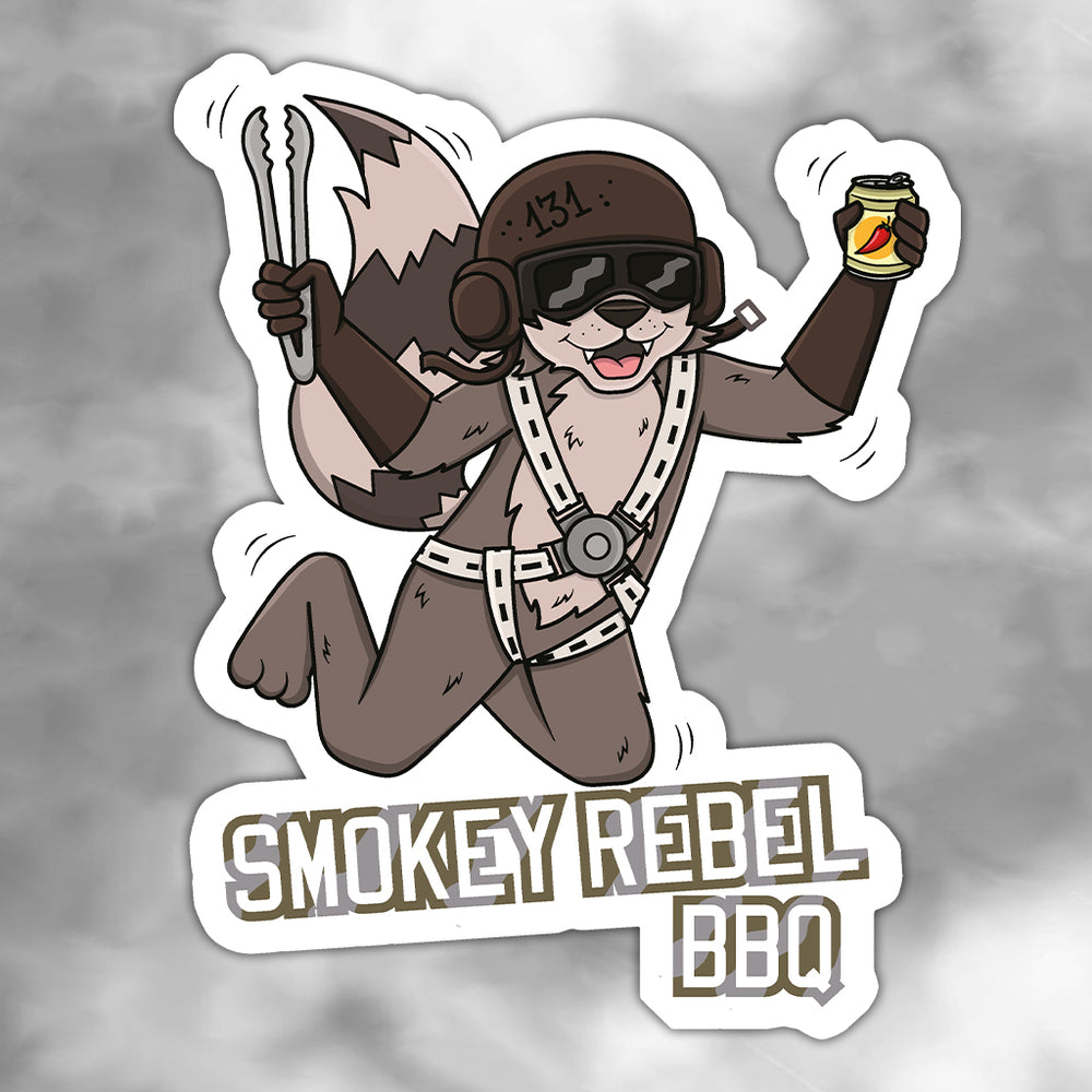 Smokey Rebel Racoon BBQ Sticker 60mm x 75mm (Paratrooper)