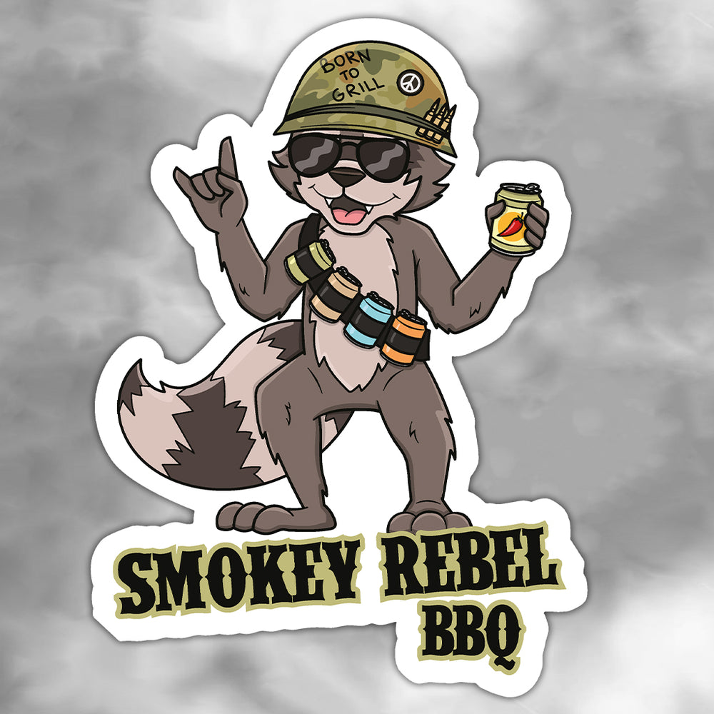 Smokey Rebel Racoon BBQ Sticker 56mm x 75mm(Soldier)