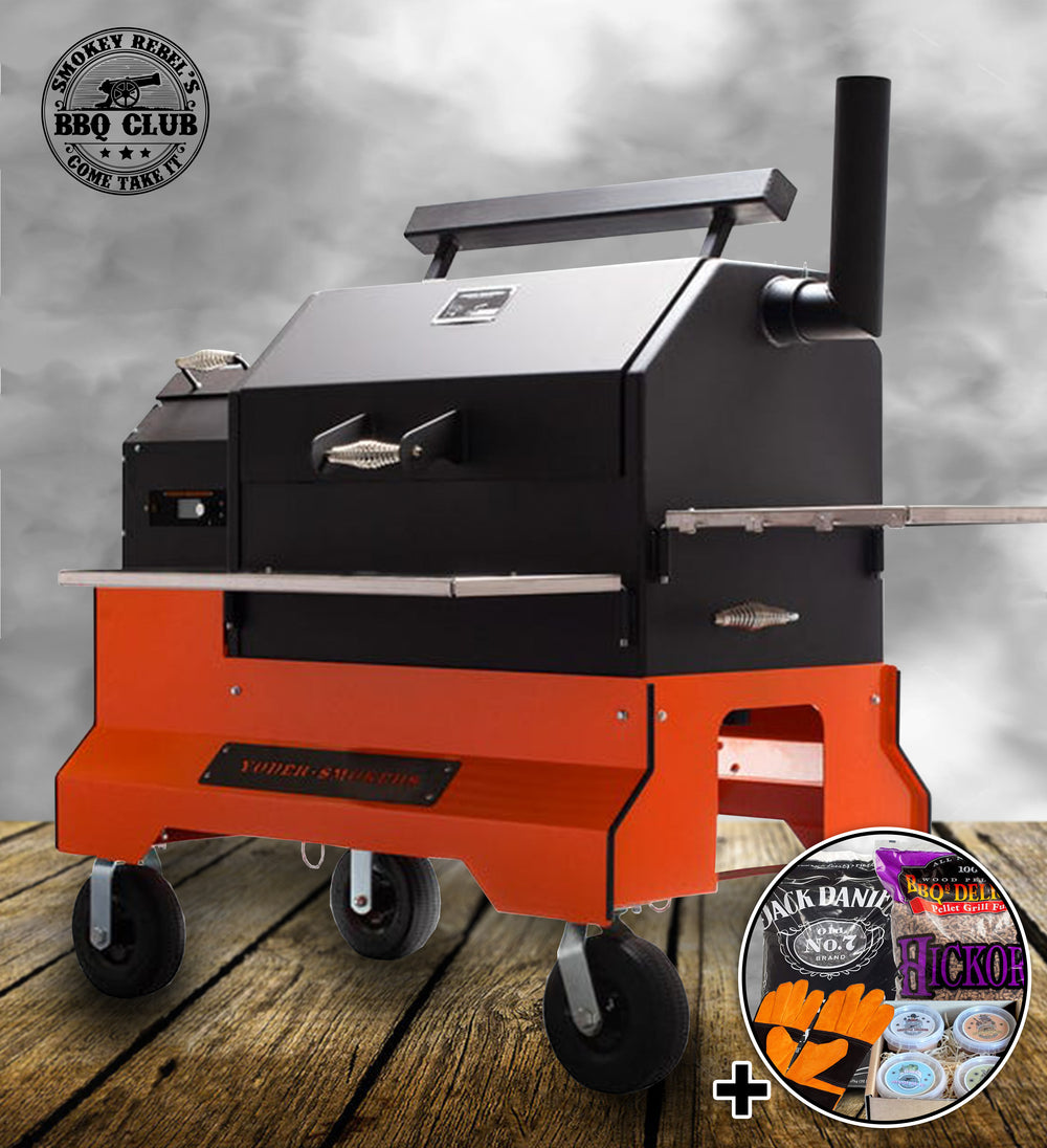 Yoder 640 Comp Yoder Smokers YS640s Pellet Grill with ACS on Comp Cart – Orange ...